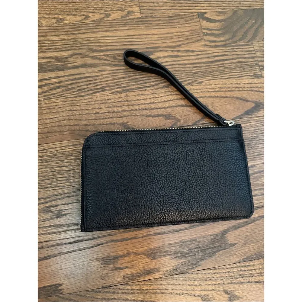 Kate Spade NY Black Pebbled Leather Zip Wristlet Wallet Clutch Large